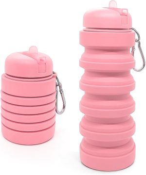 Collapsible Water Bottle 20oz, Travel Portable Sport Water Bottle, Silicone Reusable Leakproof Foldable Water Bottles for Gym Camping Outdoor Hiking, BPA Free
