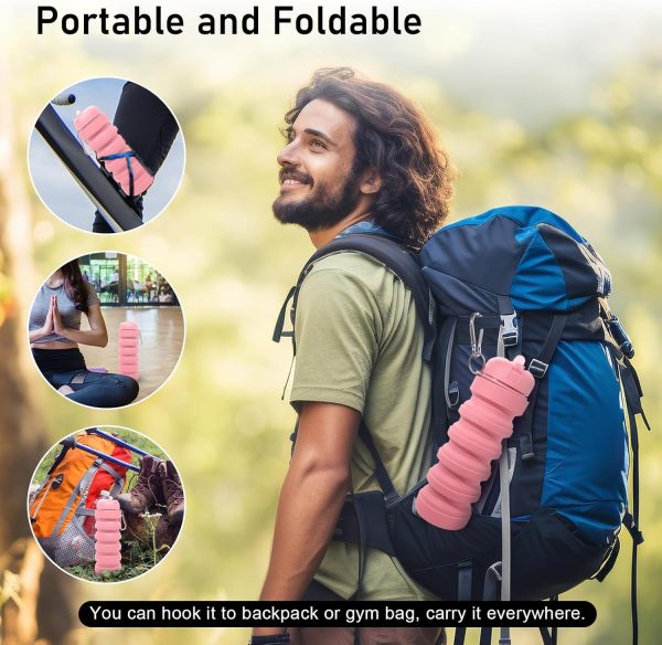 Collapsible Water Bottle 20oz, Travel Portable Sport Water Bottle, Silicone Reusable Leakproof Foldable Water Bottles for Gym Camping Outdoor Hiking, BPA Free - Image 3