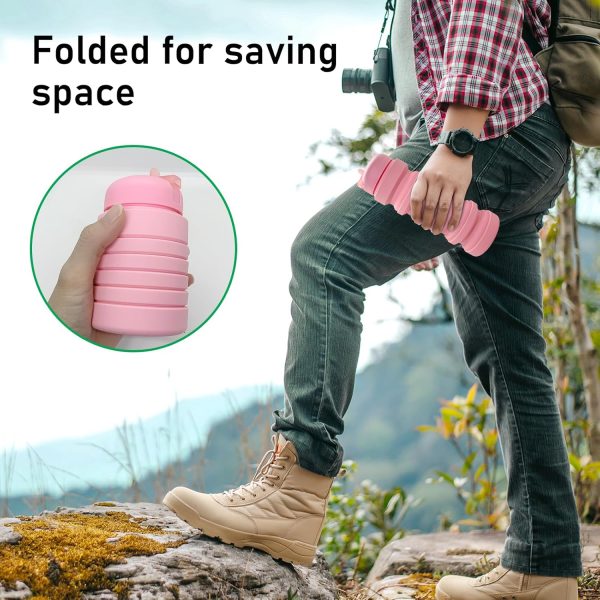 Collapsible Water Bottle 20oz, Travel Portable Sport Water Bottle, Silicone Reusable Leakproof Foldable Water Bottles for Gym Camping Outdoor Hiking, BPA Free - Image 4